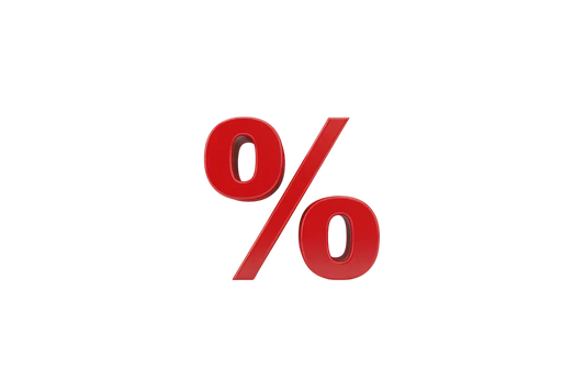 A glossy 3D red percent symbol isolated on a transperent background